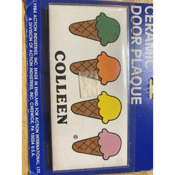Vintage Retro Dead Stock COLLEEN With Ice Cream Ceramic Name Wall Plaque Sign - Picture 6 of 12